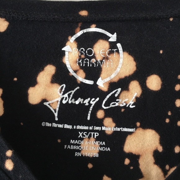 Project Karma Johnny Cash Homemade Bleached T-Shirt V-Neck Women's Black Size XS - Picture 5 of 6